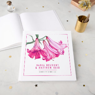 Rosa Lilien-Blumen-Aquarell-Bleistift-Kunst-Hochze Gästebuch
