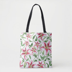 Rosa Lilien-Blumen - Vintage Blumenlilien Tasche