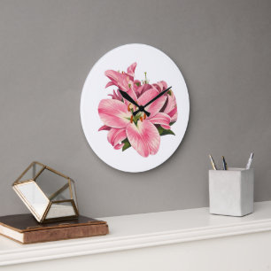 Rosa Lilien Blumenstrauß Große Wanduhr