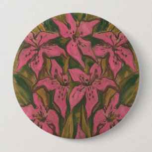 Rosa Lilien, Pastellmalerei, Blumen, florale Kunst Button