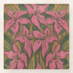 Rosa Lilien, Pastellmalerei, Blumen, florale Kunst Glasuntersetzer