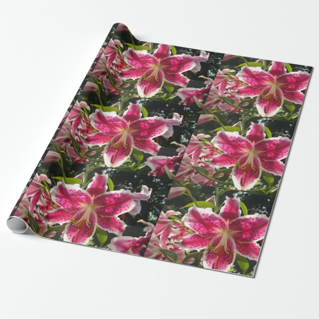 Rosa Lilien Rosa tropische Blume Rosa Blüten Geschenkpapier (Ungerollt)
