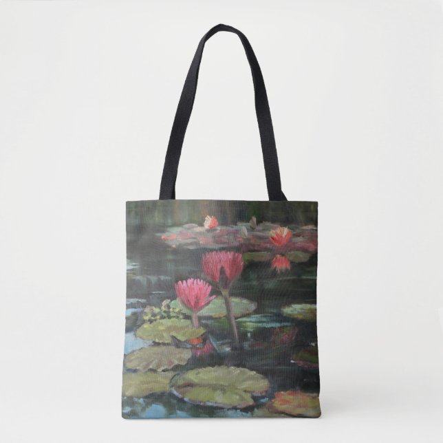 Rosa Lilien-Teich-Taschen-Tasche Tasche (Vorderseite)