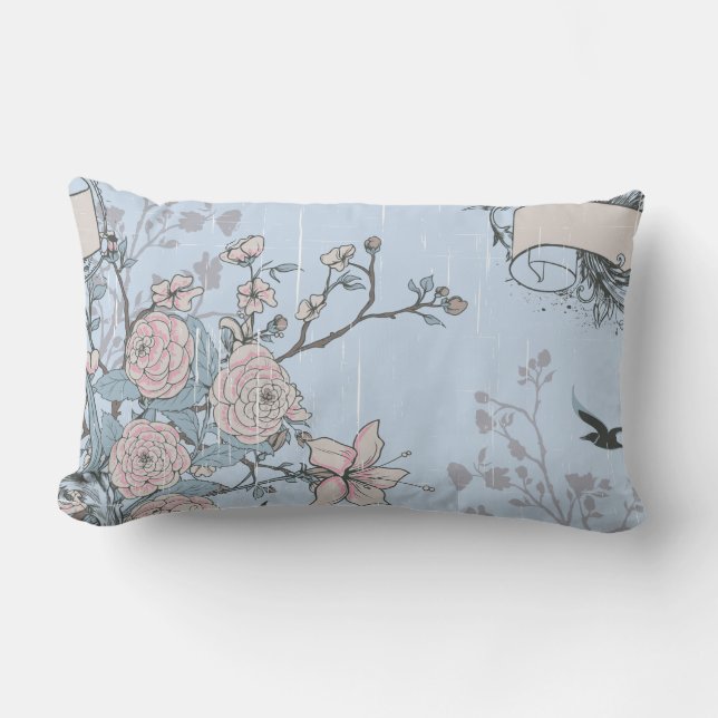 Rosa Lilien und Rose im asiatischen Stil auf Blue Lendenkissen (Vorderseite)