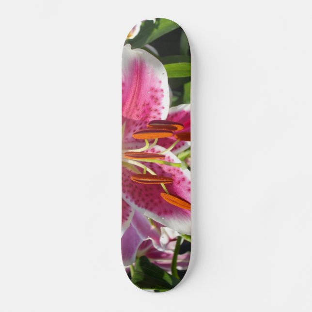 Rosa Lilienrosa Blume tropische Blume Skateboard (Vorderseite)