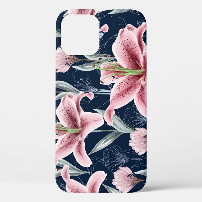 Rosa Lilly Blume Nahtloses Muster. Case-Mate iPhone Hülle (Rückseite)