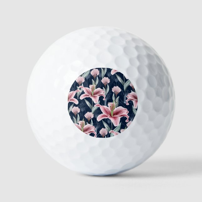 Rosa Lilly Blume Nahtloses Muster. Golfball (Vorderseite)