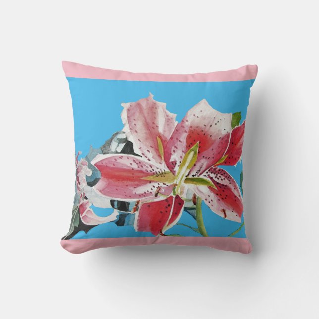 Rosa Lily blühende Blume Pastellfarben Kissen (Vorderseite)