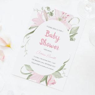 Rosa Lily Blume Grüne Blätter Kinderdusche Einladung