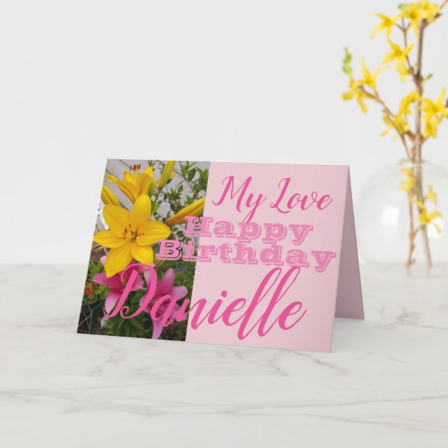 Rosa Lily Blume Happy Birthday Frauen Name Karte (Gelbe Blume)