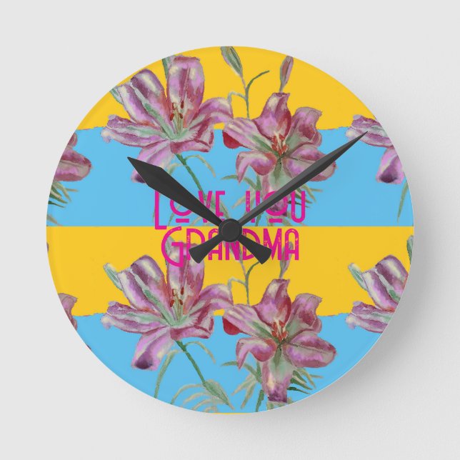 Rosa Lily Lilien Art Oma Name Dekoration Runde Wanduhr (Vorderseite)