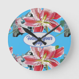 Rosa Lily Lilien Blütenblau Deine Freude Runde Wanduhr