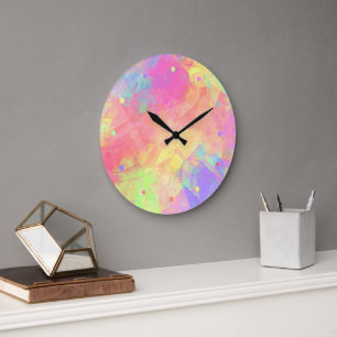Rosa Limette Grün Lila Blau Polygon Kunst Muster C Große Wanduhr