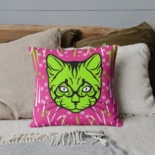 Rosa Limon Weiß Schwarz Moderne Niedliche Katze fa Kissen