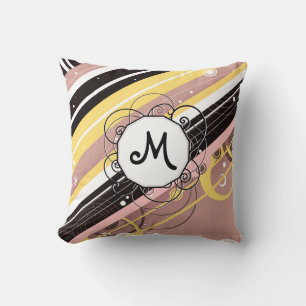Rosa Limonade-Modern-Retro Streifen mit Monogramm Kissen
