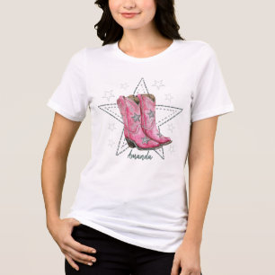 Rosa Line-Dancing-Stiefel und Sternen-T-Shirt Tri-Blend Shirt