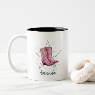 Rosa Line-Dancing-Stiefel und Sternen-T-Shirt Zweifarbige Tasse