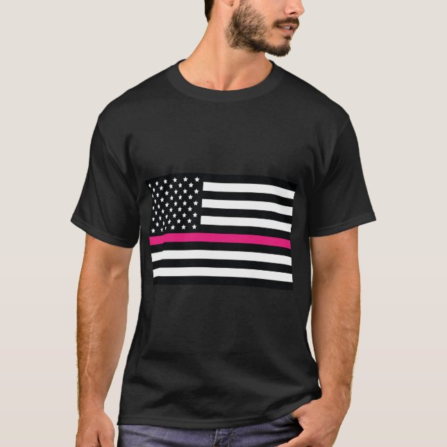 Rosa Linienflagge, amerikanische Flagge mit rosa S T-Shirt (Vorderseite)