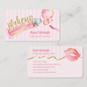 Rosa Lipgloss und Streifen-Make-upVisitenkarte Visitenkarte