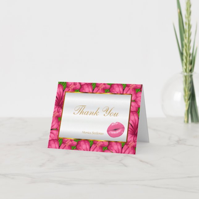 Rosa Lippen auf rosa Blüte Dankeskarte (Vorderseite)