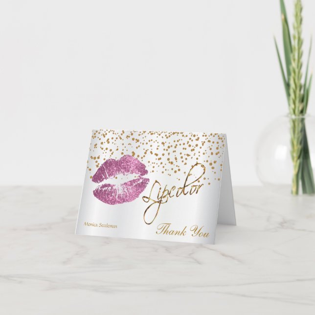 Rosa Lippen auf weißem Satin Dankeskarte (Vorderseite)