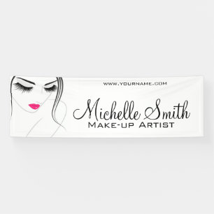 Rosa Lippen Begegnen lange Striche Lash Extensions Banner