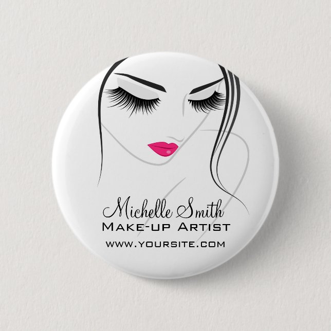 Rosa Lippen Begegnen lange Striche Lash Extensions Button (Vorderseite)