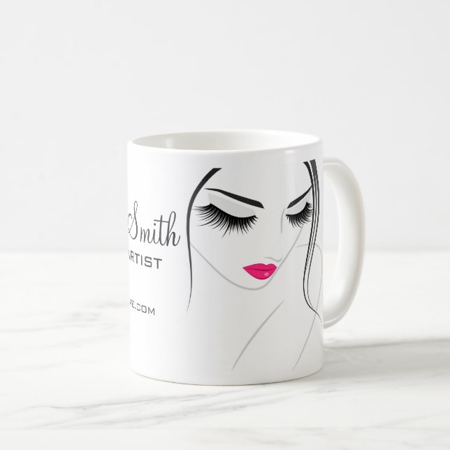 Rosa Lippen Begegnen lange Striche Lash Extensions Kaffeetasse (VorderseiteRechts)