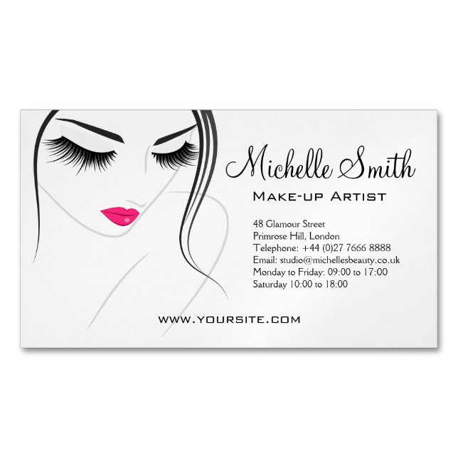 Rosa Lippen Begegnen lange Striche Lash Extensions Magnetische Visitenkarte (Vorderseite)