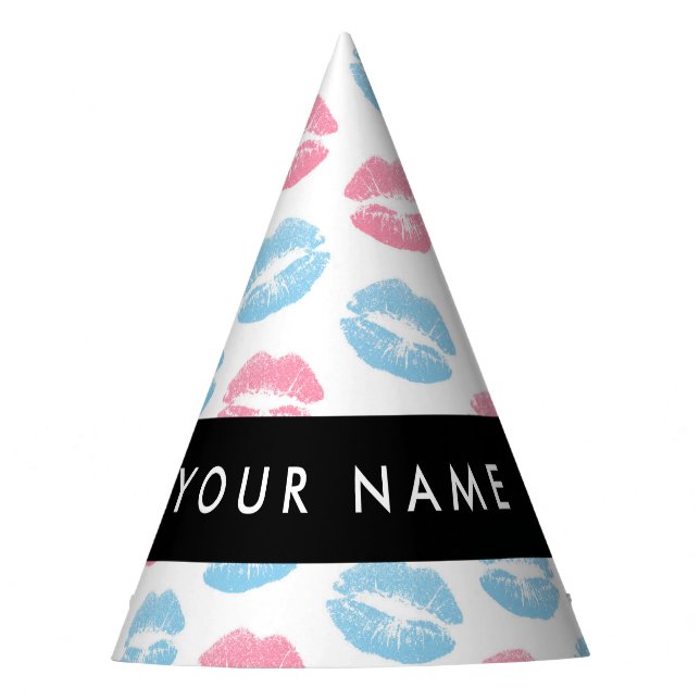 Rosa Lippen, blaue Lippen, Kuss, Ihr Name, persona Partyhütchen (Vorderseite)