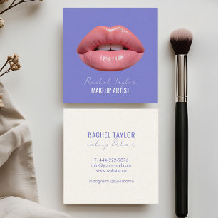 Rosa Lippen   Cool Blue Makeup Square Quadratische Visitenkarte