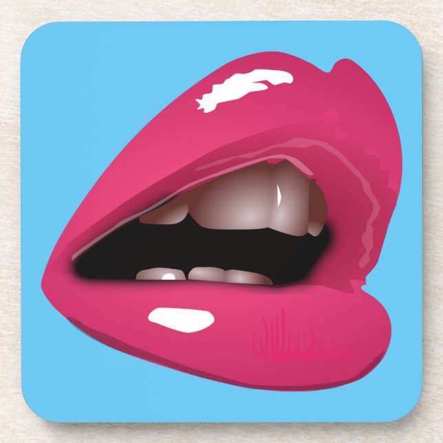 Rosa Lippen Getränkeuntersetzer (Vorderseite)