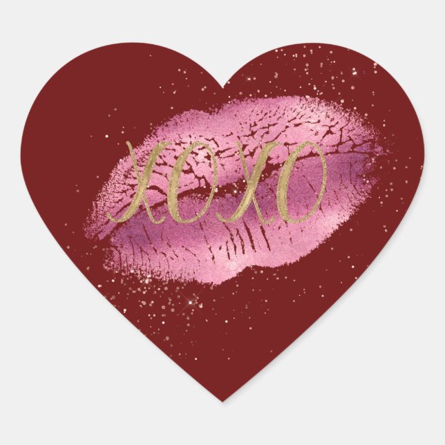 Rosa Lippen Gold XOXO Herz-Aufkleber (Vorderseite)