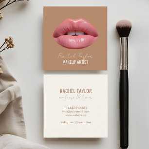 Rosa Lippen   Kaffee Brown Square Quadratische Visitenkarte