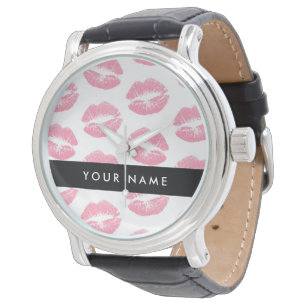 Rosa Lippen, Kuss, Lippenstift, Ihr Name, Personal Armbanduhr