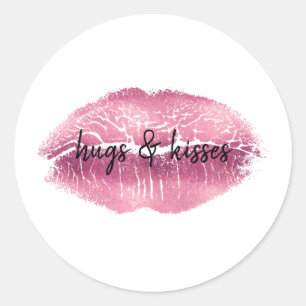 Rosa Lippen Kuss personalisiert Runder Aufkleber
