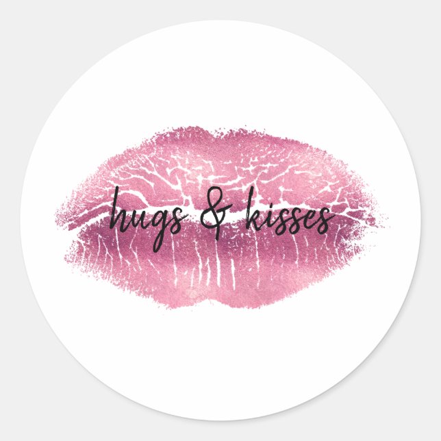 Rosa Lippen Kuss personalisiert Runder Aufkleber (Vorderseite)