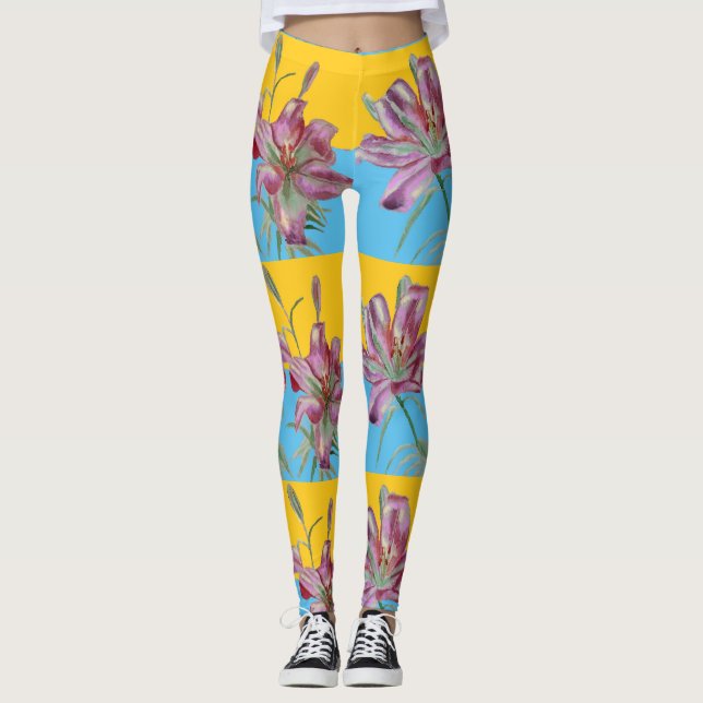 Rosa Lippen Lilien Blume Flora Leggings (Vorderseite)