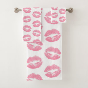 Rosa Lippen, Lippenmuster, rosa Lipstick, Kuss Badhandtuch Set