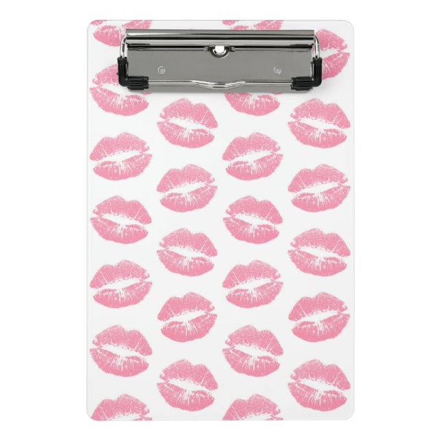 Rosa Lippen, Lippenmuster, rosa Lipstick, Kuss Mini Klemmbrett (Vorderseite)