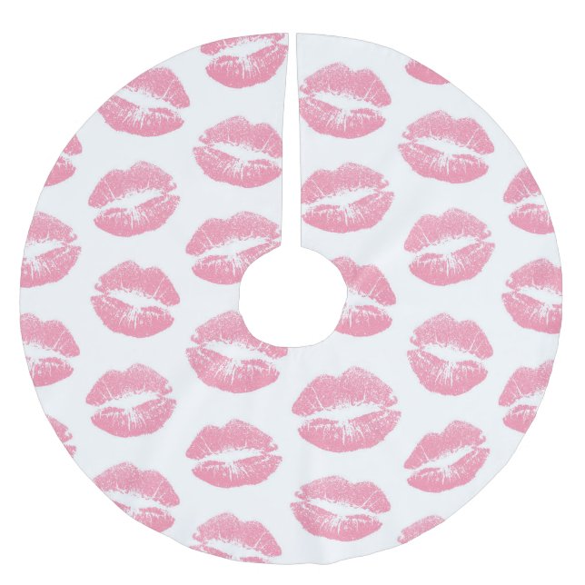 Rosa Lippen, Lippenmuster, rosa Lipstick, Kuss Polyester Weihnachtsbaumdecke (Vorderseite)