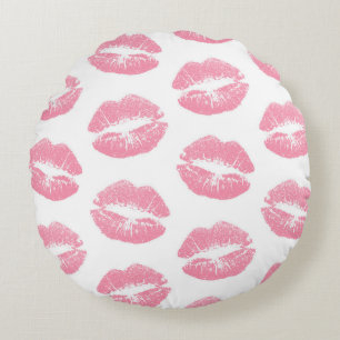 Rosa Lippen, Lippenmuster, rosa Lipstick, Kuss Rundes Kissen