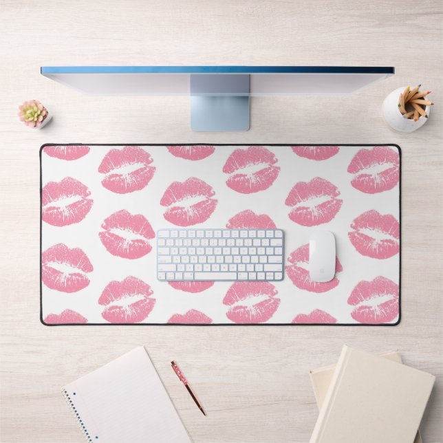 Rosa Lippen, Lippenmuster, rosa Lipstick, Kuss Schreibtischunterlage (Büro 1)