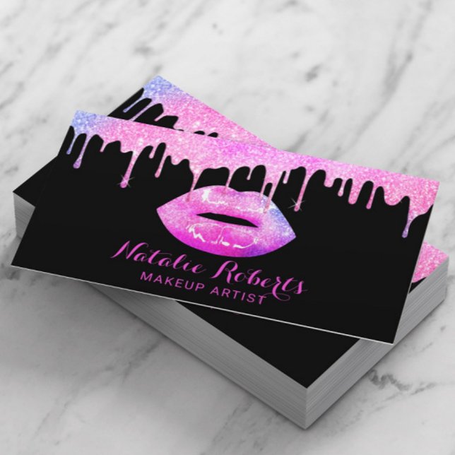 Rosa Lippen Makeup Artist Moderne Pastell Tropfen  Visitenkarte (Von Creator hochgeladen)