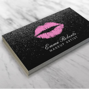Rosa Lippen Makeup Künstler Schwarzer Glitzer Mode Visitenkarte