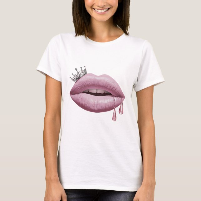 Rosa Lippen mit Krone T-Shirt (Vorderseite)