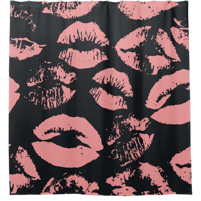 Rosa Lippen: Quirky Vintag, nahtlos Duschvorhang (Vorderseite)
