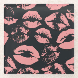 Rosa Lippen: Quirky Vintag, nahtlos Glasuntersetzer
