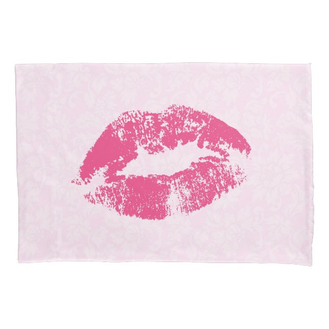 Rosa Lippen und Damast Kissenbezug (Vorderseite)