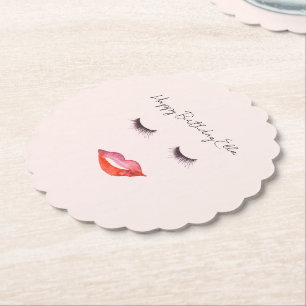 Rosa Lippen und Wimpern Geburtstag Untersetzer